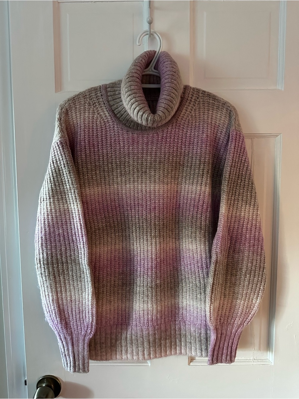 GAP Women’s Shaker-Stitch Turtleneck Wool Blend Sweater Pink Spacedye Size XS